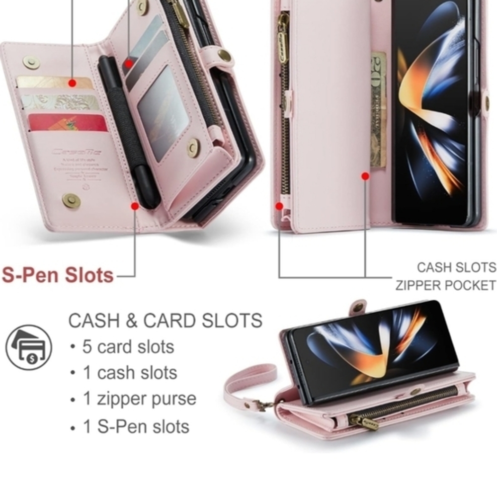 Galaxy Z Fold Wallet Card Holder Phone Case/Crossbody Bag Leather Pink S21 Plus - Picture 9 of 10